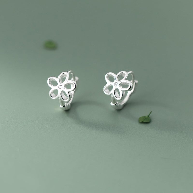 Reffeer Solid 925 Sterling Silver Flower Hoop Earrings Huggie for Women Teen Girls CZ Flower Hoop Earrings Spring - Image 3